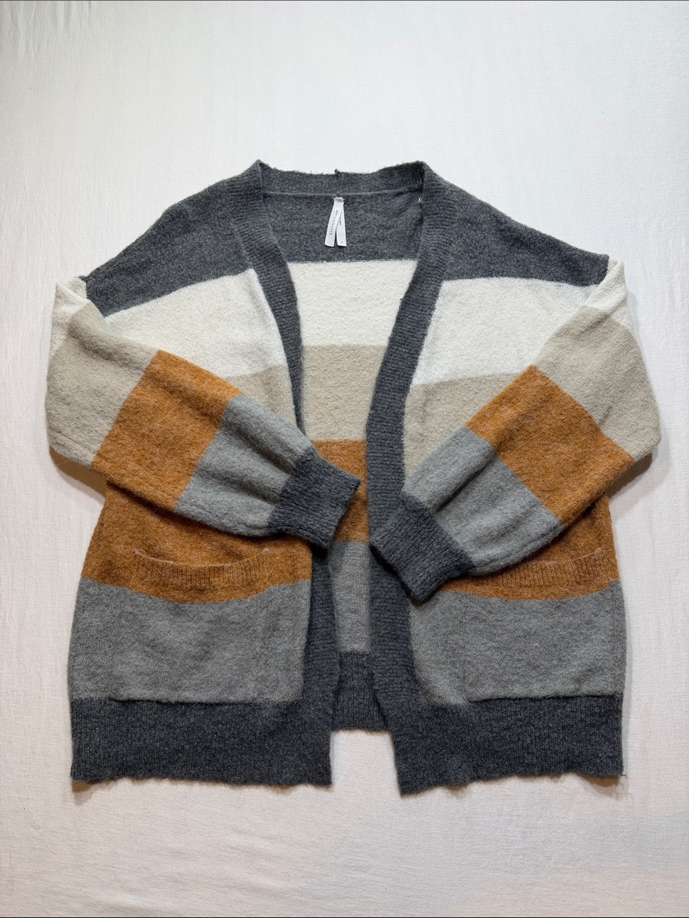 Cozy Striped Open-Front Cardigan in Gray, Cream & Brown